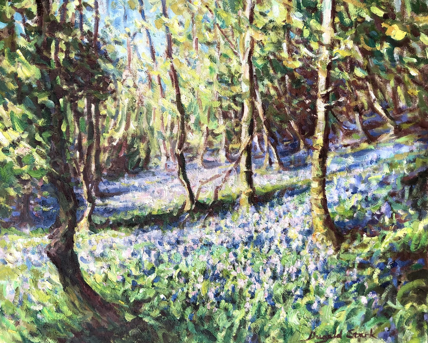 Image of a card painted by Dugald Stark called bluebell fields