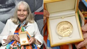 baroness sue masham holding 1960 Paralympics gold medal