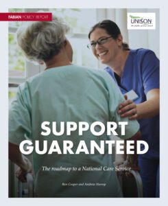 Fabian Society National Care Service report front cover of brochure