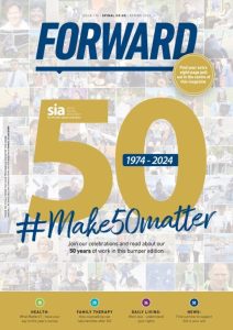 front cover of SIA Forward magazine Spring 2024 showing 50th anniversary graphic 