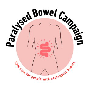Logo for paralysed bowel campaign with the strap line, safe care for people with neurogenic bowels. 