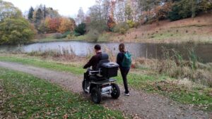 Joe and Susie at Yorkshire Arboretum using a tramper vehicle