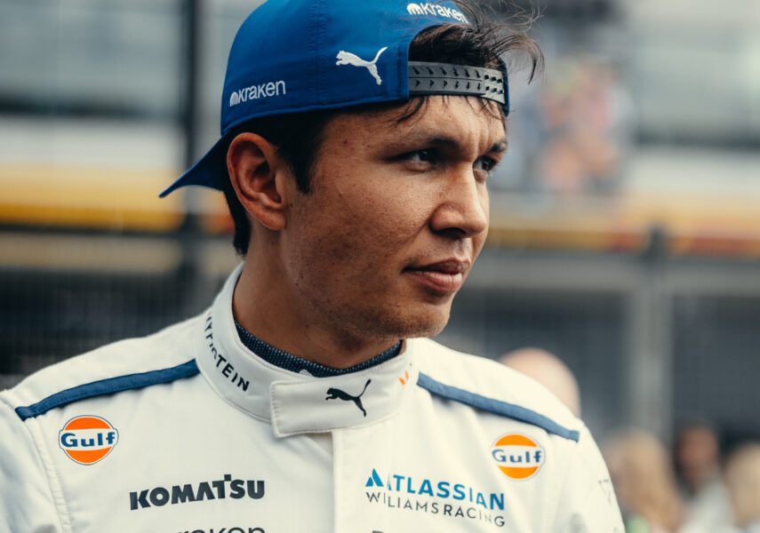 Alex Albon at Silverstone British GP 2025 Williams Racing with cap backwards