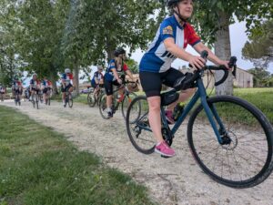 View of cyclists on a French country road
