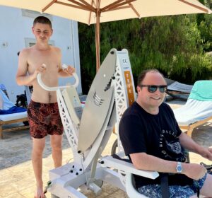 Edward in Corfu using pool hoist